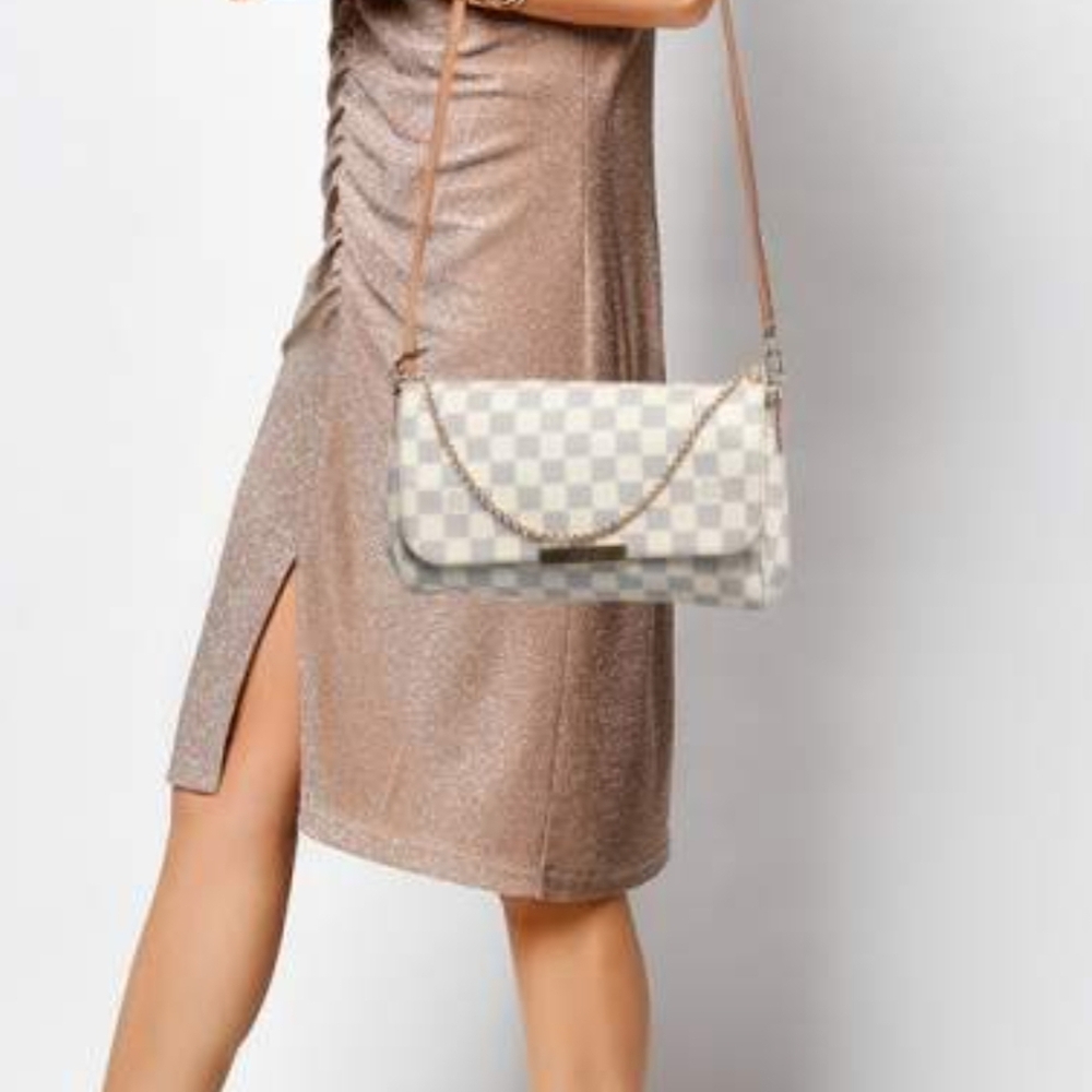 Louis Vuitton White and Tan Checkered Bag